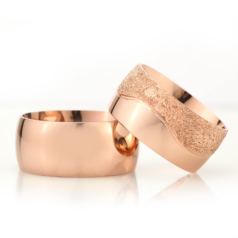 10-MM Rose convex gold and silver wedding ring set orlasilver