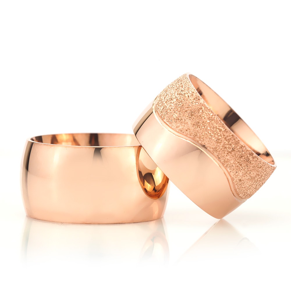 12-MM Rose convex gold and silver wedding ring set orlasilver