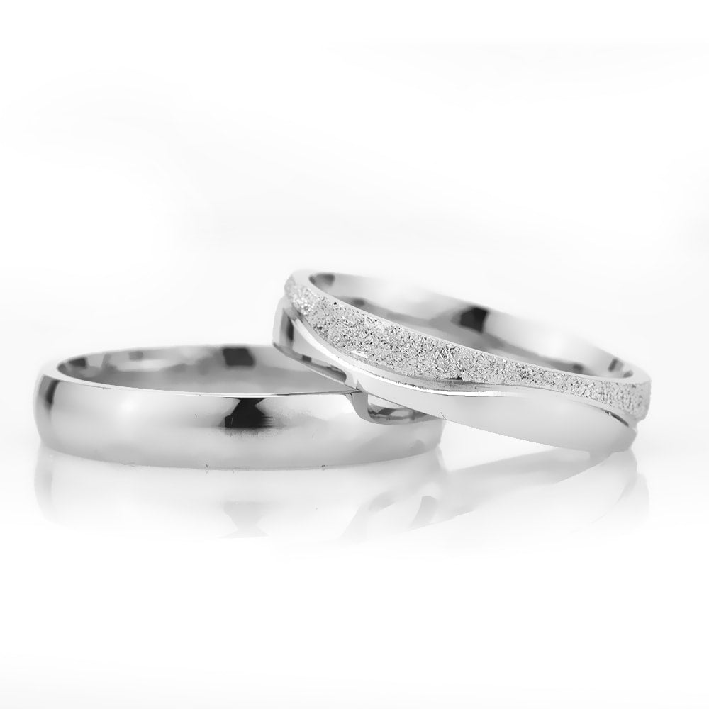 4-MM Silver convex gold and silver wedding ring set orlasilver