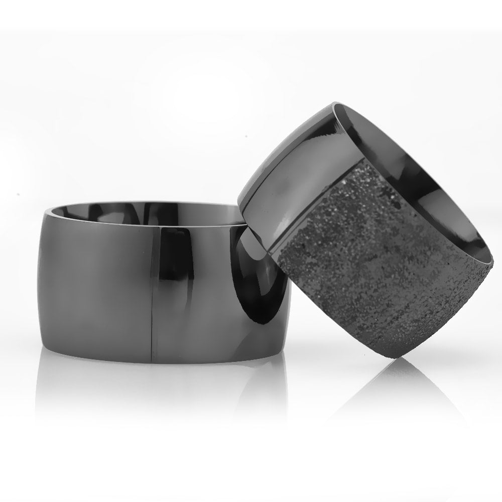 12-MM Black convex silver wedding ring sets orlasilver