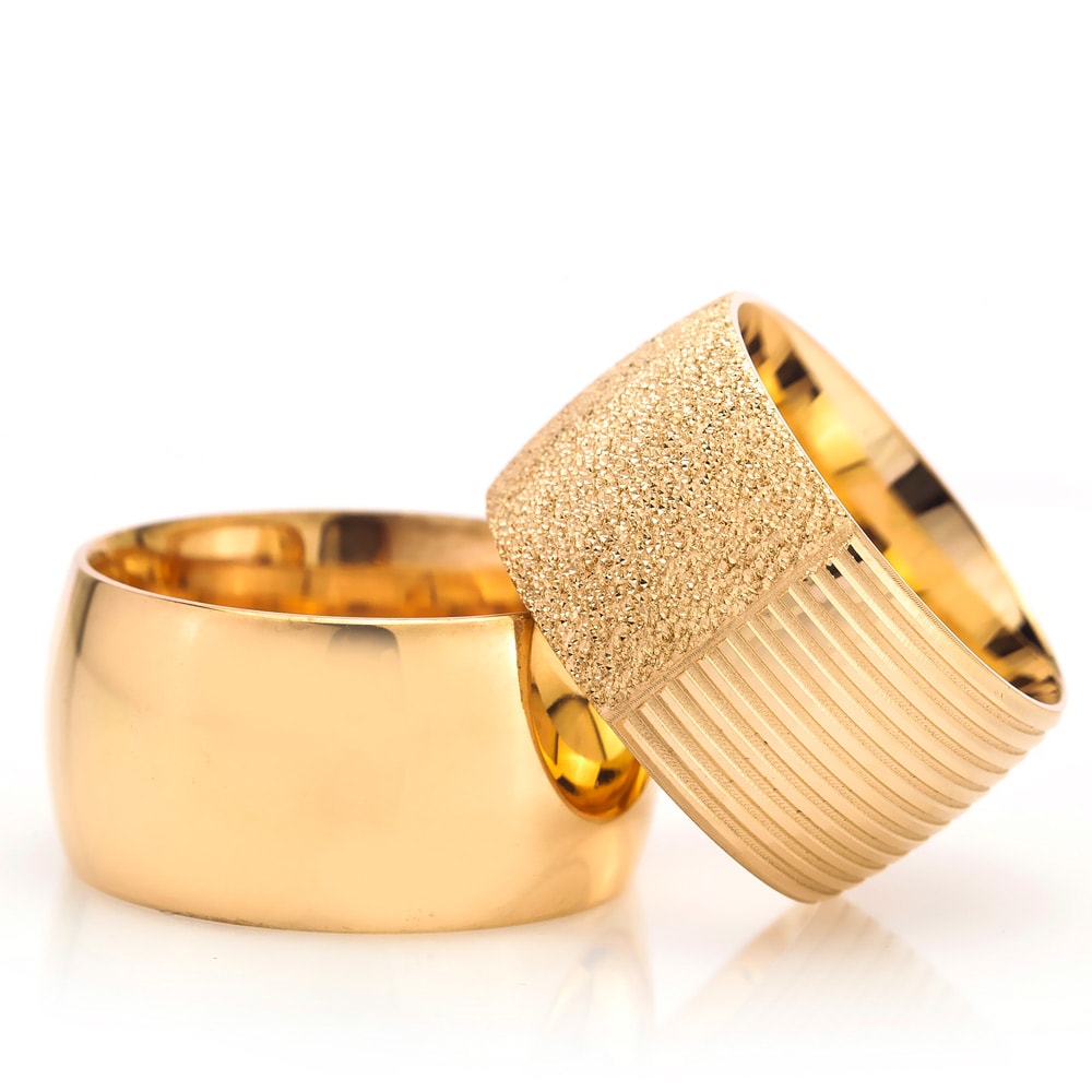 12-MM Gold convex silver wedding ring sets for him and her orlasilver