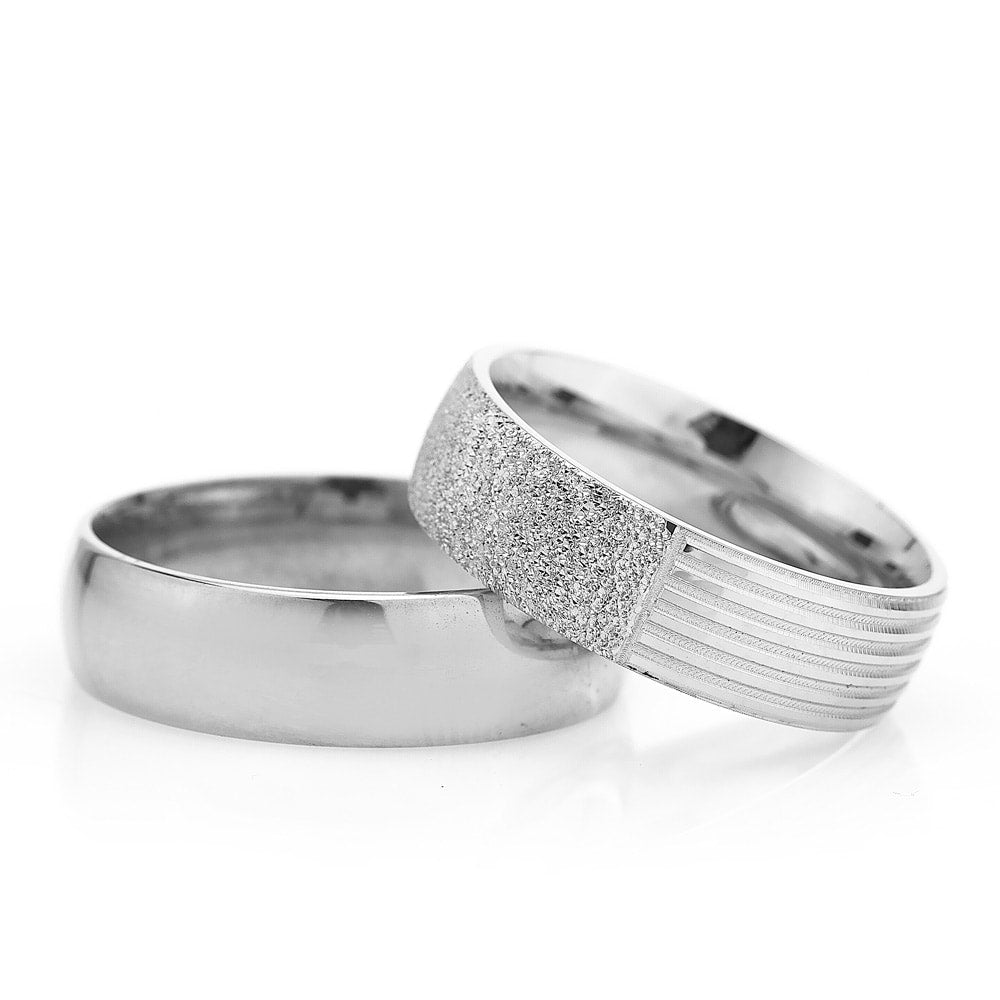 6-MM Silver convex silver wedding ring sets for him and her orlasilver
