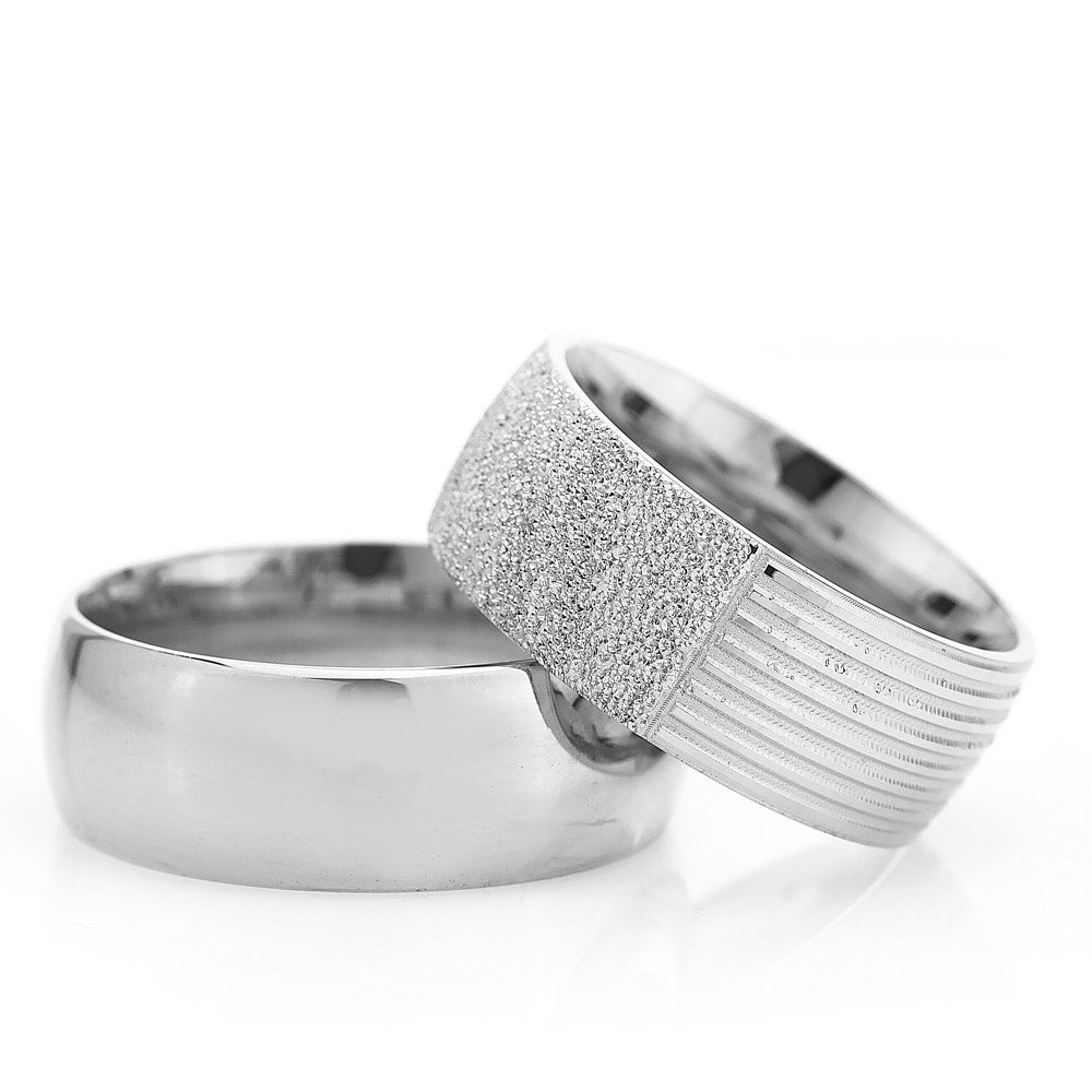 8-MM Silver convex silver wedding ring sets for him and her orlasilver