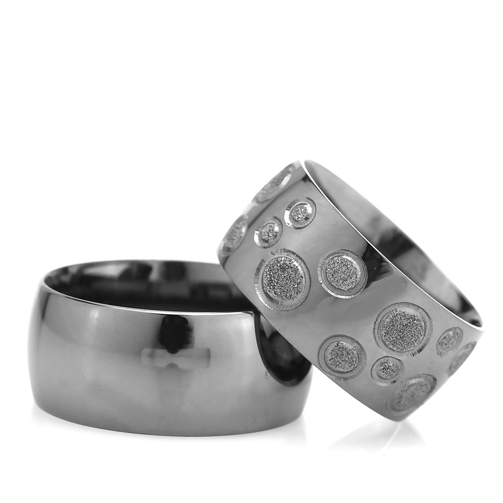 10-MM Black convex sterling silver wedding ring sets orlasilver