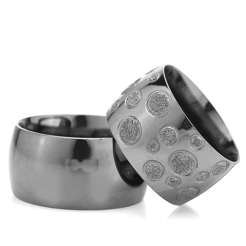 12-MM Black convex sterling silver wedding ring sets orlasilver