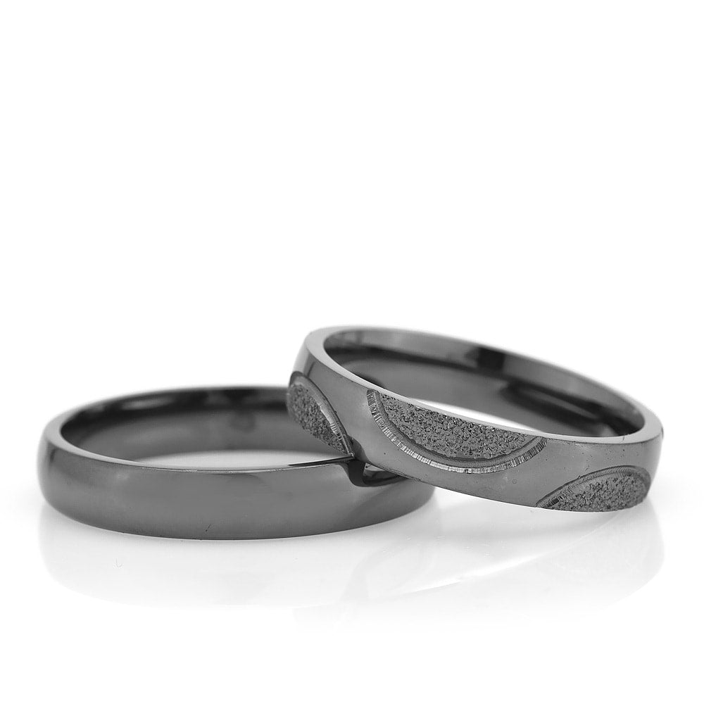 4-MM Black convex sterling silver wedding ring sets for him and her orlasilver
