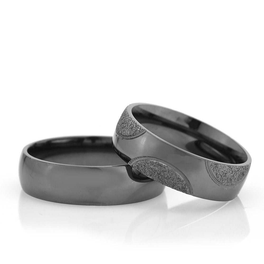 6-MM Black convex sterling silver wedding ring sets for him and her orlasilver