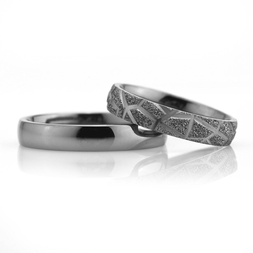 4-MM Black convex sterling silver wedding rings set orlasilver
