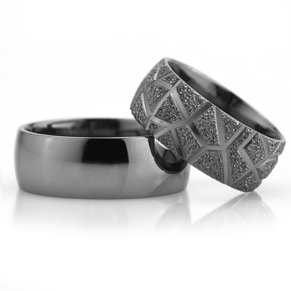 8-MM Black convex sterling silver wedding rings set orlasilver