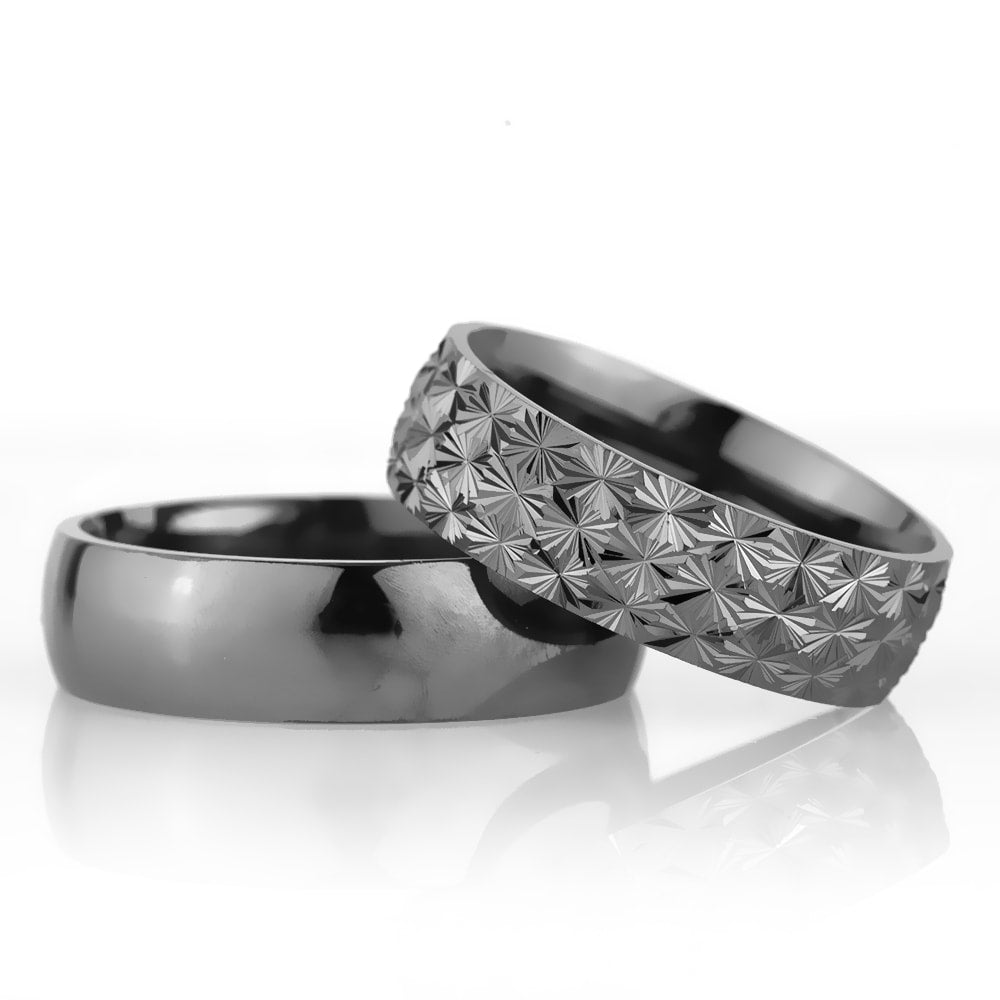 6-MM Black convex sterling silver women's wedding ring sets orlasilver