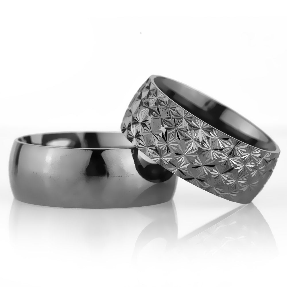 8-MM Black convex sterling silver women's wedding ring sets orlasilver