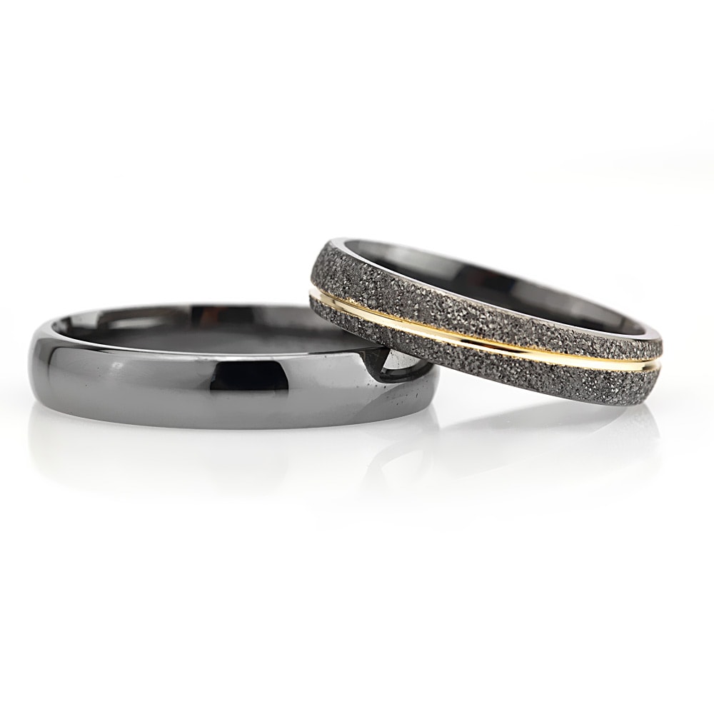 4-MM Black convex wedding ring set sterling silver orlasilver