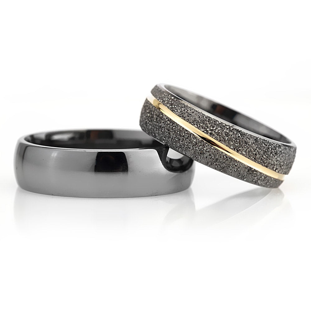 6-MM Black convex wedding ring set sterling silver orlasilver