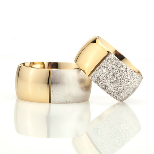 10-MM Gold-Silver convex wedding silver rings for couples orlasilver