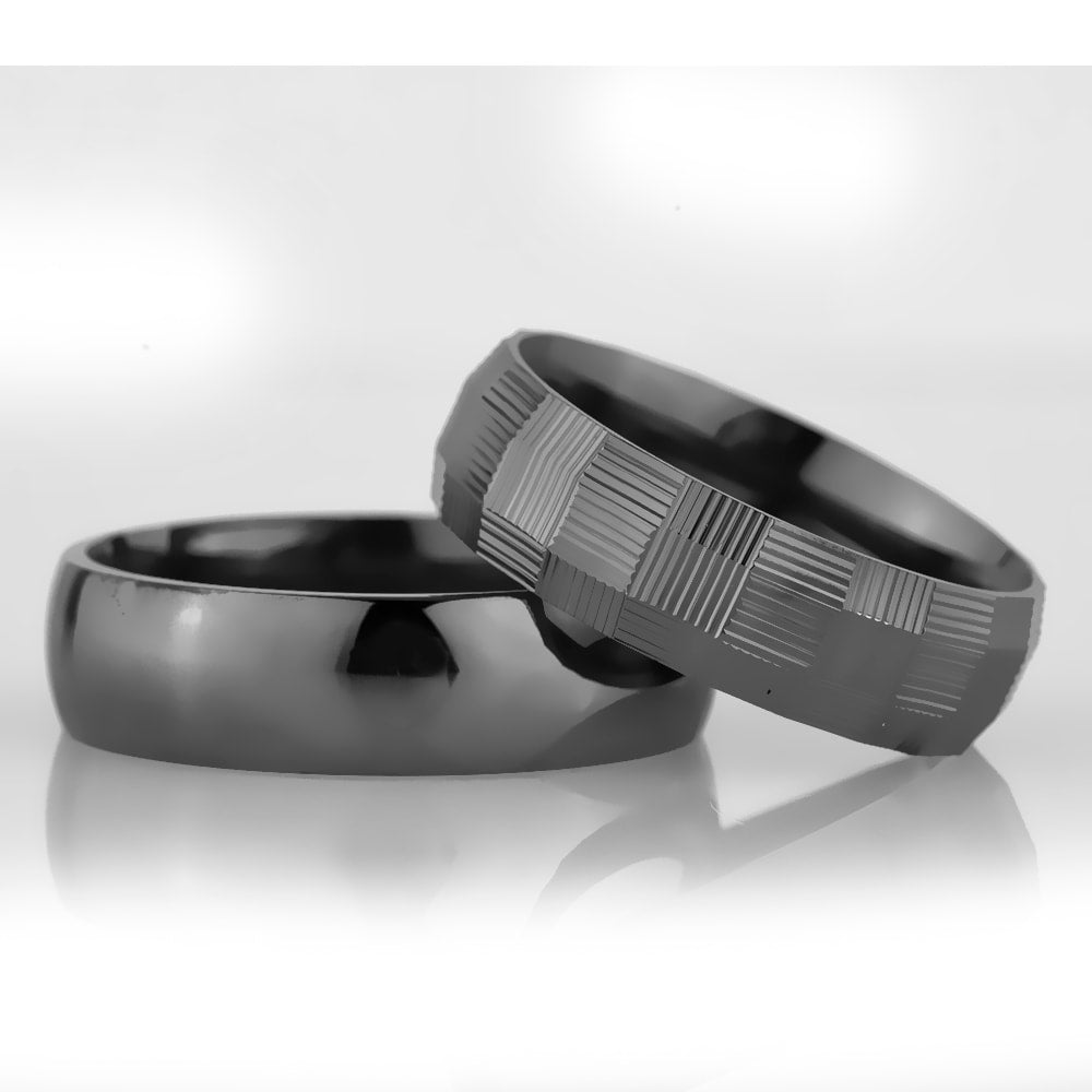 6-MM Black couple wedding silver rings  orlasilver