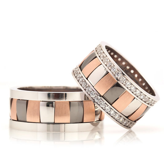 Two-Tone Rose and Silver Sterling Wedding Band
