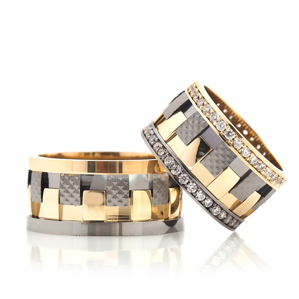 gold and black color silver wedding rings orlasilver