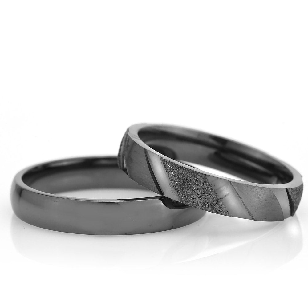4-MM Black gold and silver wedding ring set orlasilver