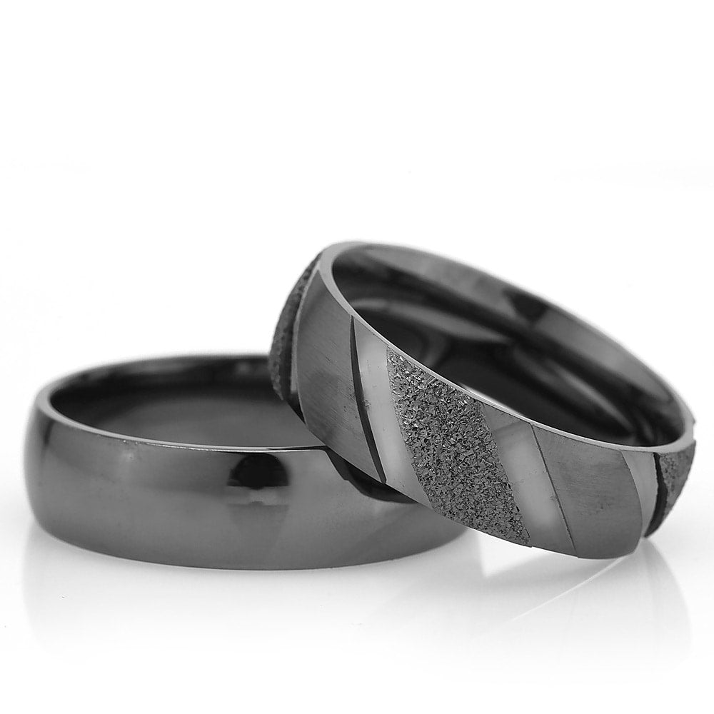 6-MM Black gold and silver wedding ring set orlasilver