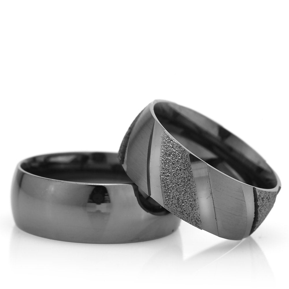 8-MM Black gold and silver wedding ring set orlasilver