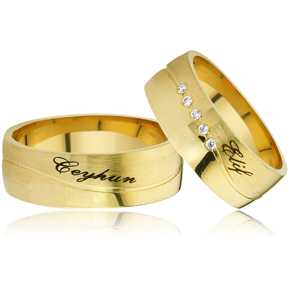 gold plated silver double wedding ring with zircon stone orlasilver