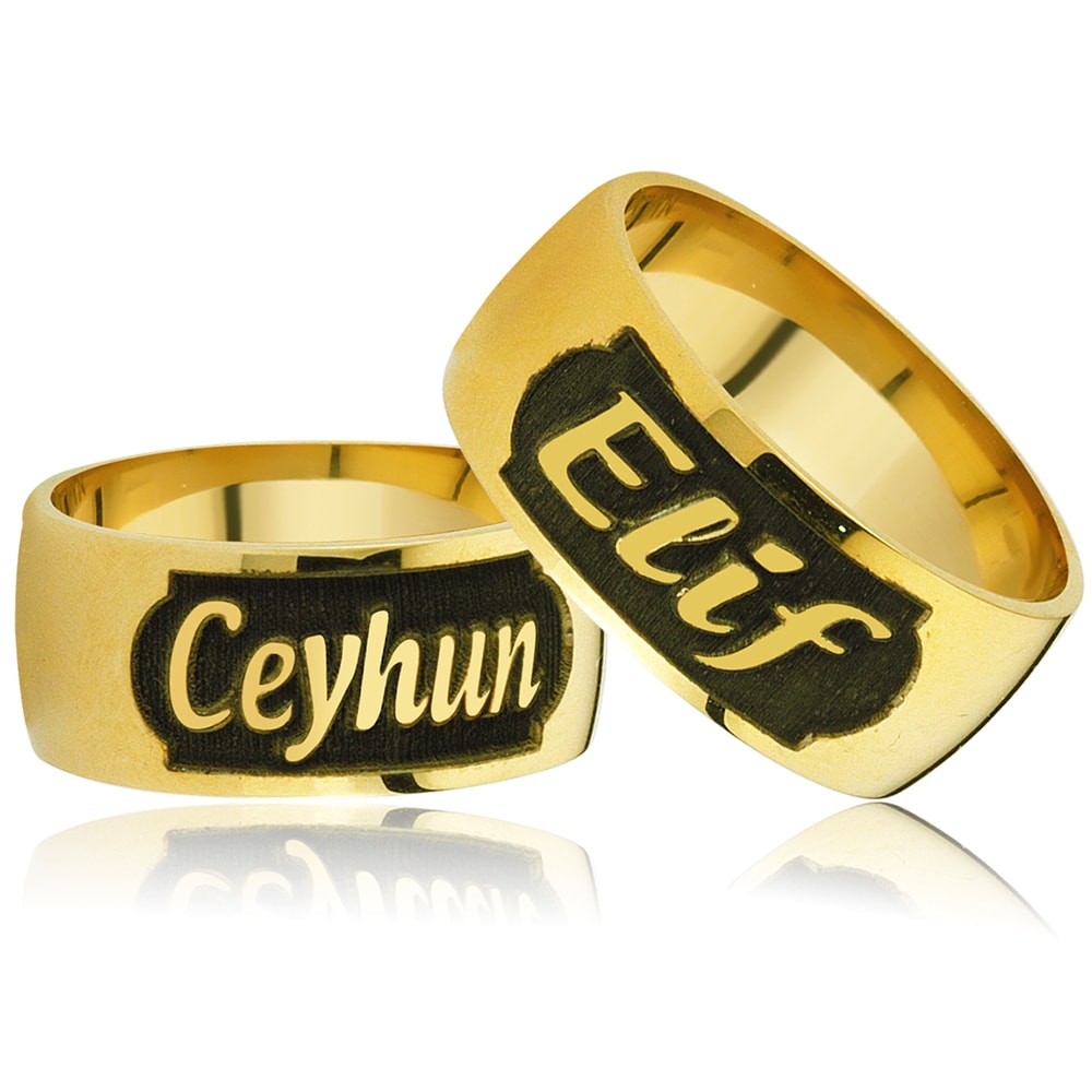 gold plated silver wedding ring with engraved name orlasilver