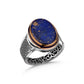Lapis Lazuli Stone with Enameled Ellipse Men's Silver Ring Engraved Siding