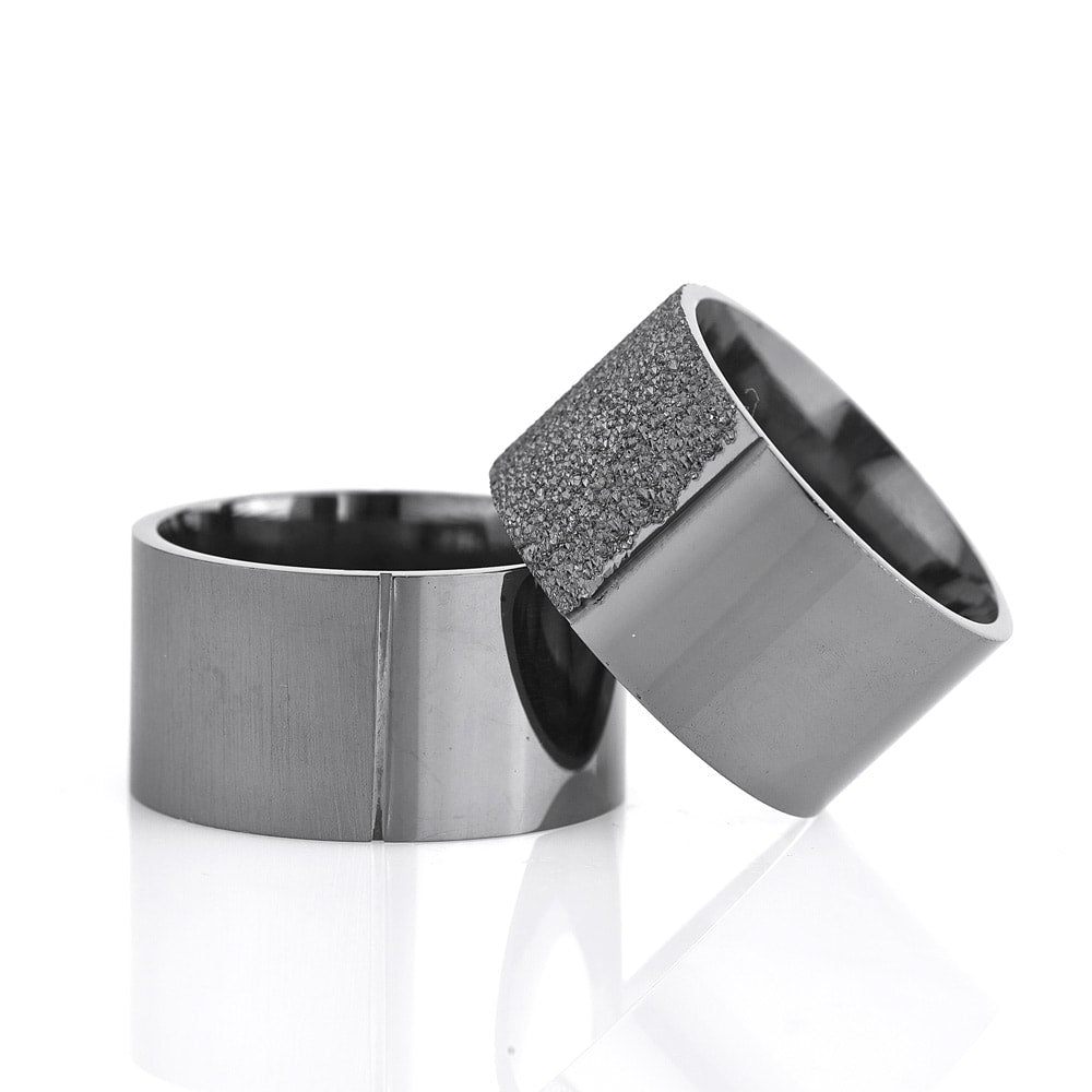 12-MM Black plain 925 silver wedding ring sets orlasilver