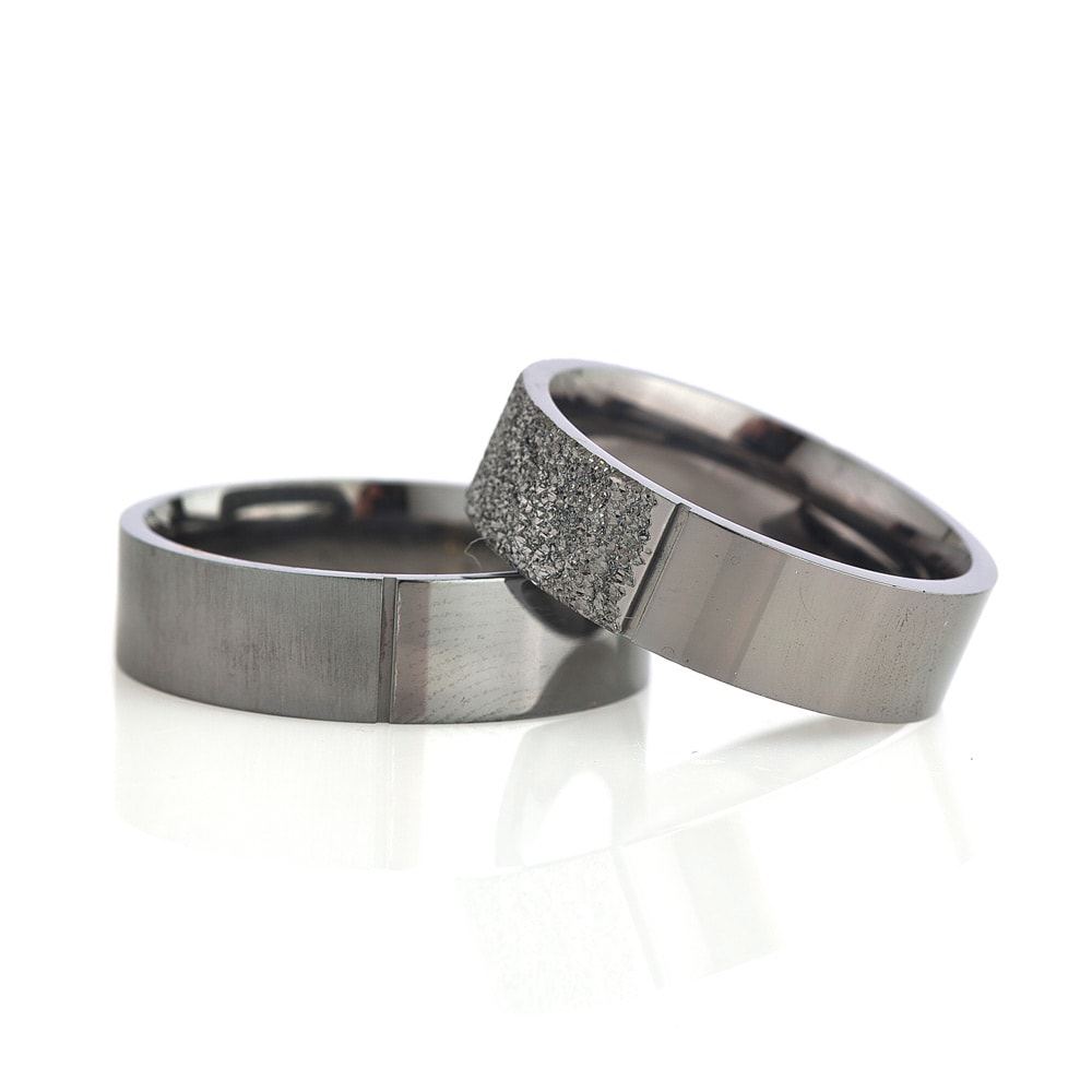 6-MM Black plain 925 silver wedding ring sets orlasilver