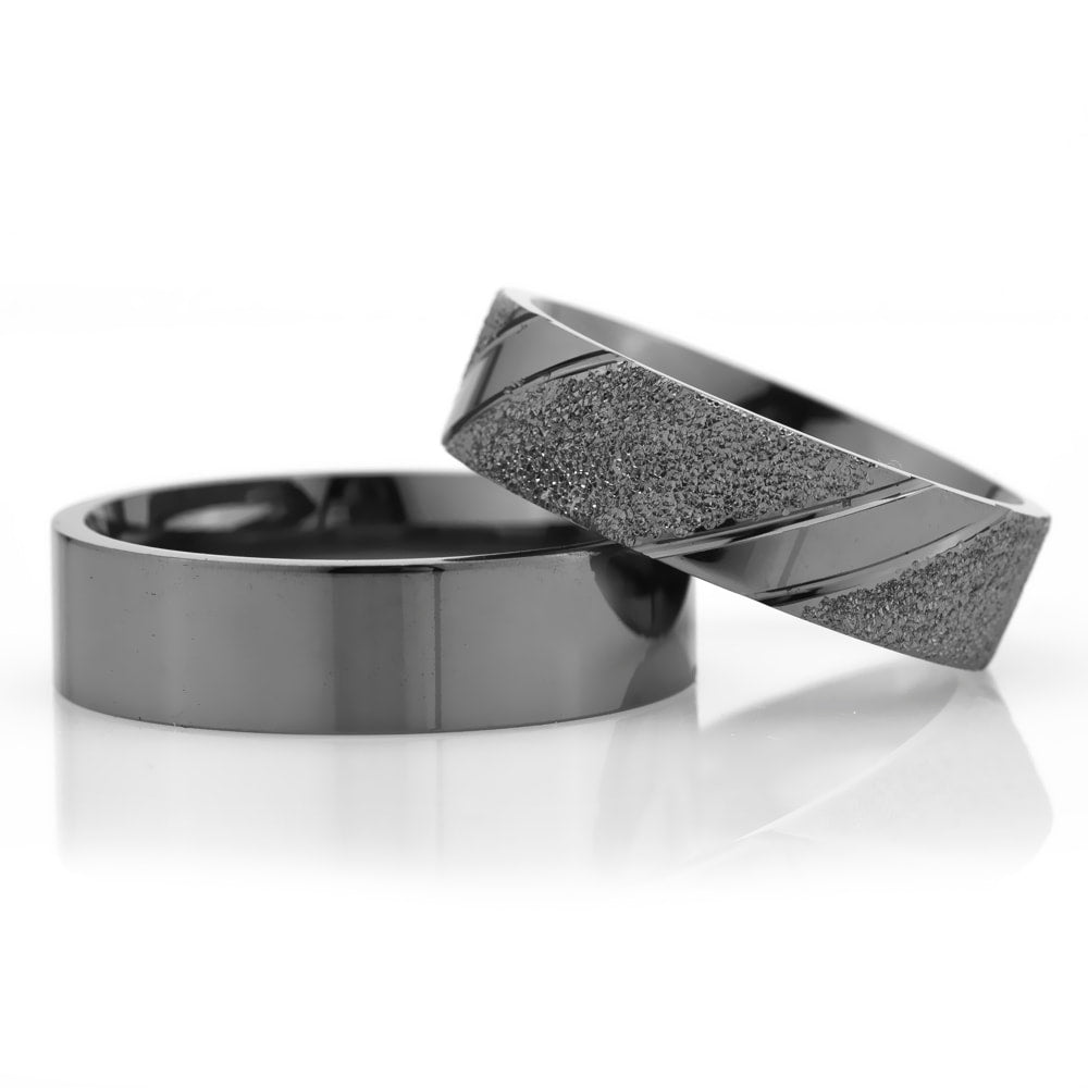 6-MM Black plain 925 sterling silver wedding ring sets orlasilver