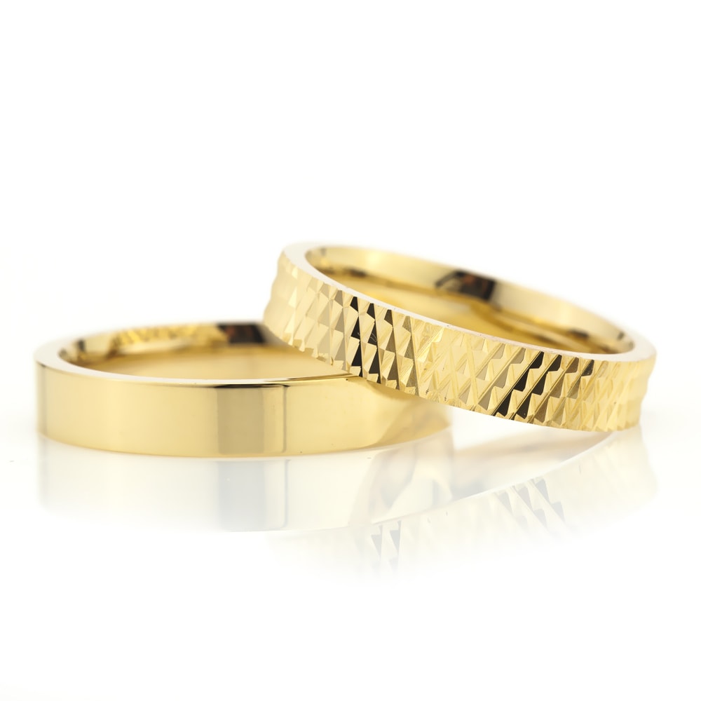 4-MM Gold plain gold and silver wedding ring set orlasilver