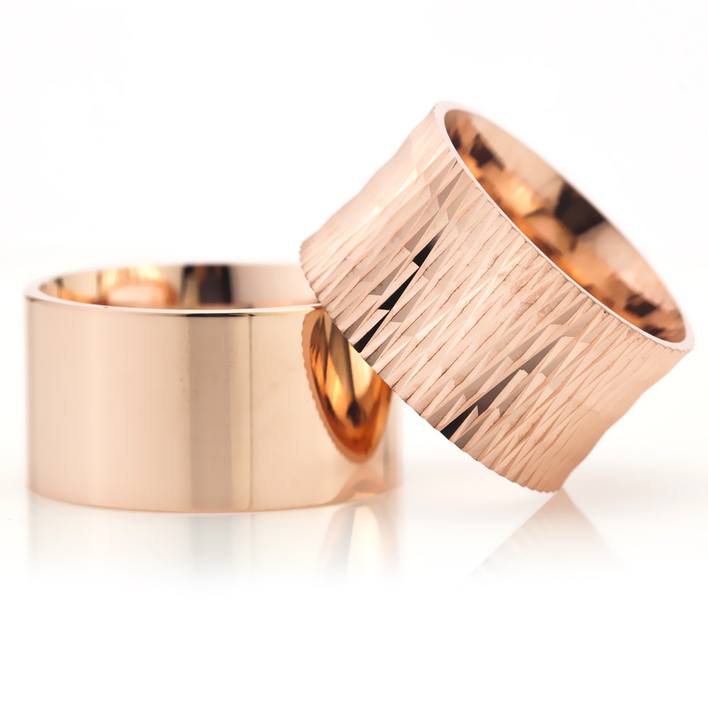 12-MM Rose plain gold and silver wedding ring set orlasilver