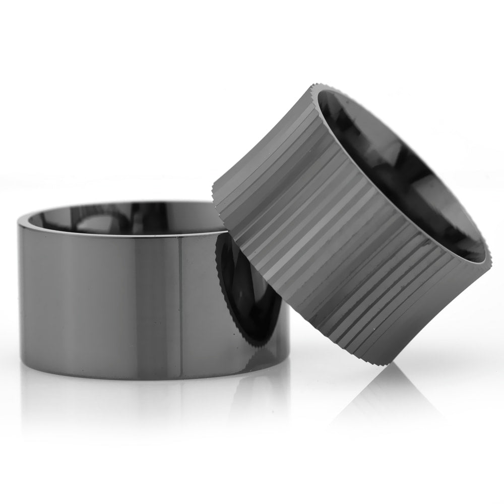 12-MM Black plain silver wedding ring sets orlasilver