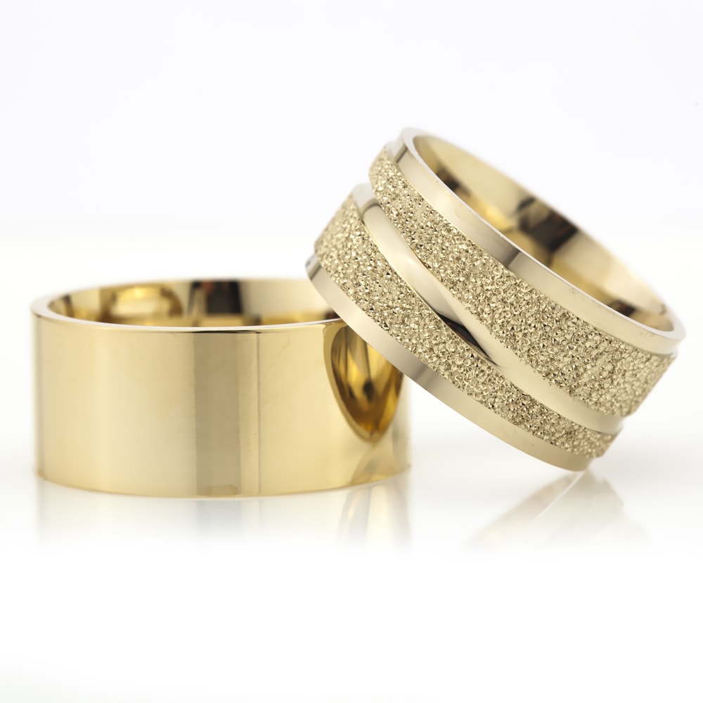 10-MM Gold plain sterling silver wedding ring set orlasilver
