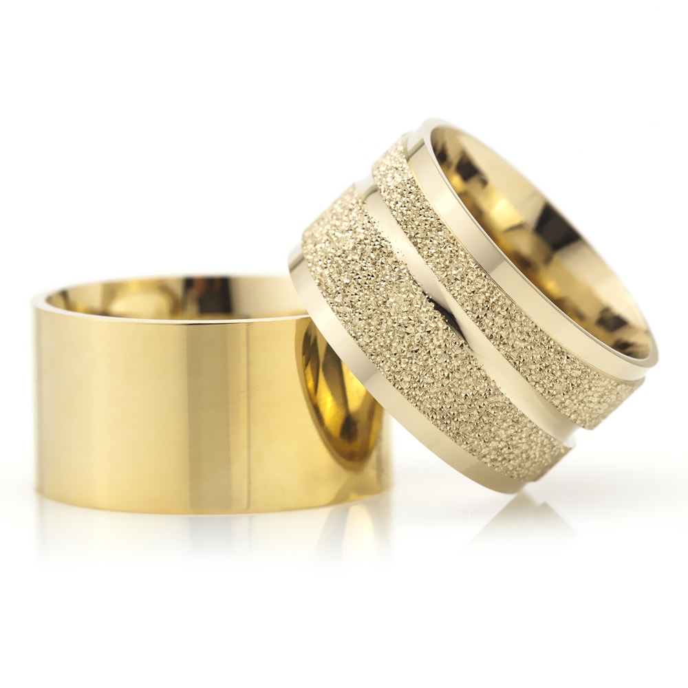 12-MM Gold plain sterling silver wedding ring set orlasilver