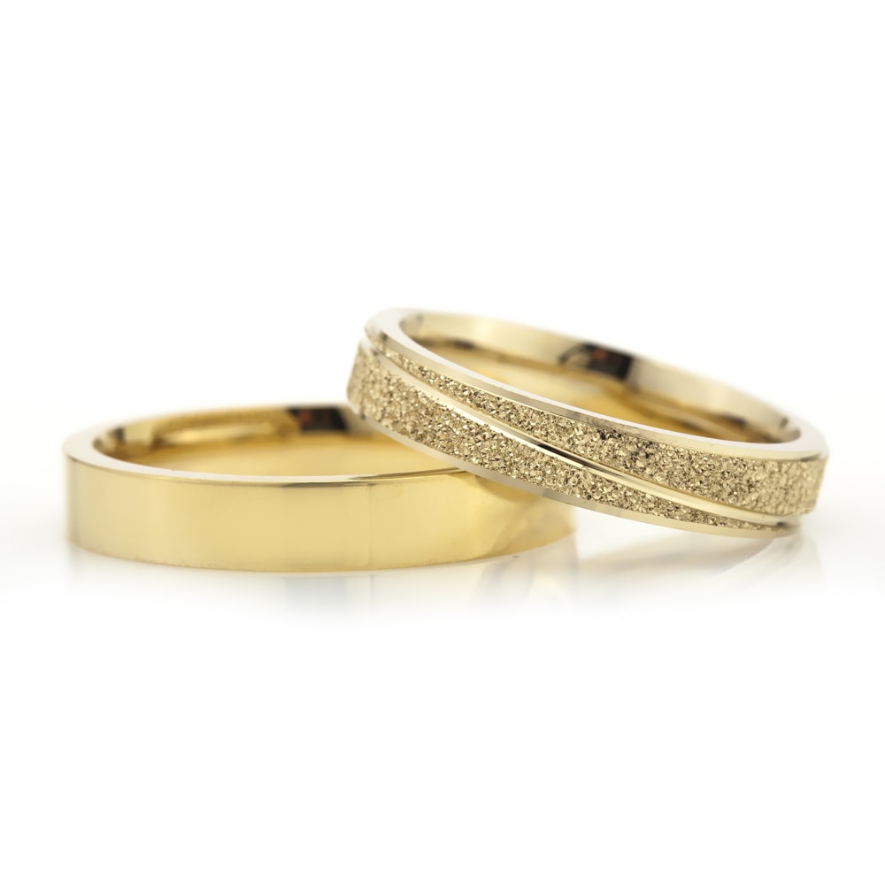 4-MM Gold plain sterling silver wedding ring set orlasilver