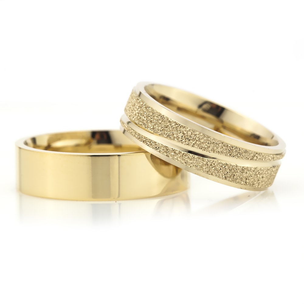 6-MM Gold plain sterling silver wedding ring set orlasilver