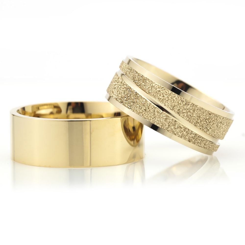 8-MM Gold plain sterling silver wedding ring set orlasilver