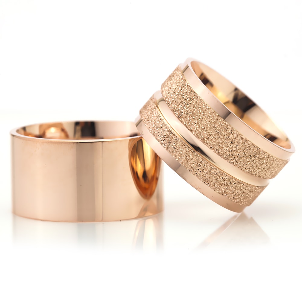 12-MM Rose plain sterling silver wedding ring set orlasilver