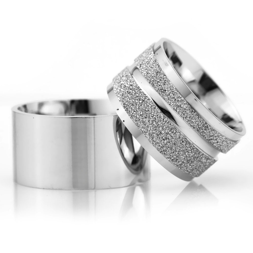 12-MM Silver plain sterling silver wedding ring set orlasilver