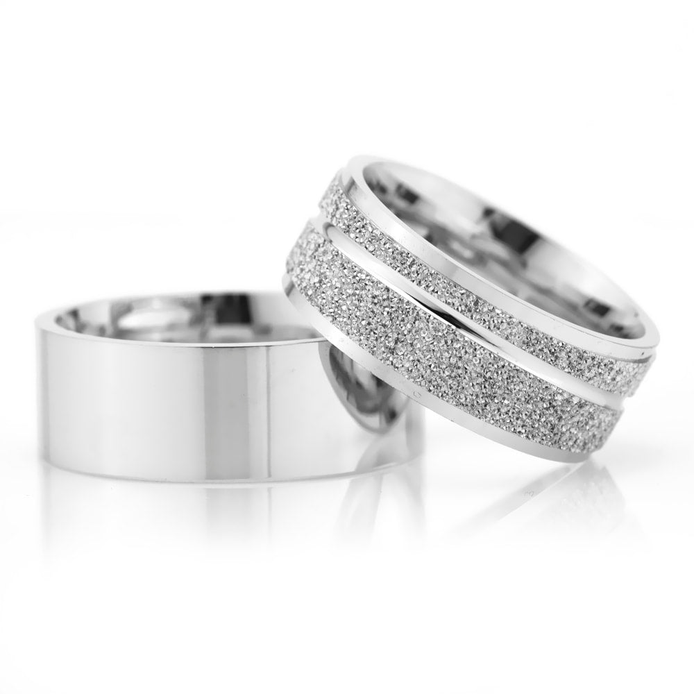 8-MM Silver plain sterling silver wedding ring set orlasilver