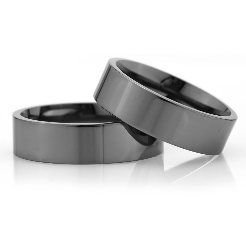 6-MM Black plain sterling silver wedding ring sets orlasilver