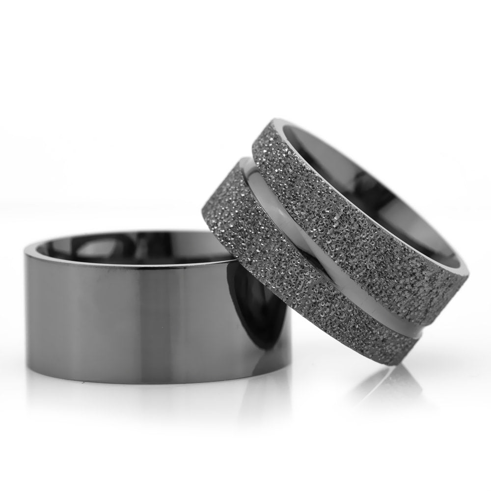 10-MM Black plain sterling silver wedding ring sets for him and her orlasilver