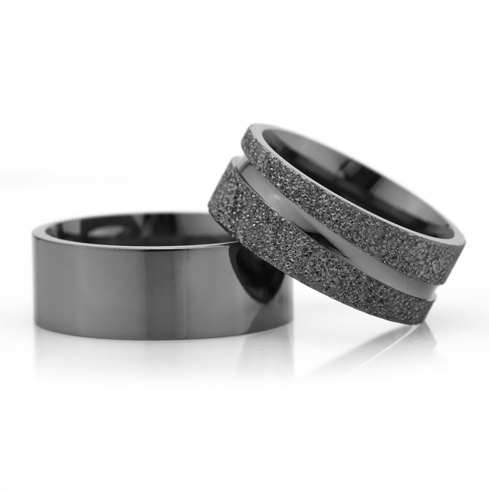 8-MM Black plain sterling silver wedding ring sets for him and her orlasilver
