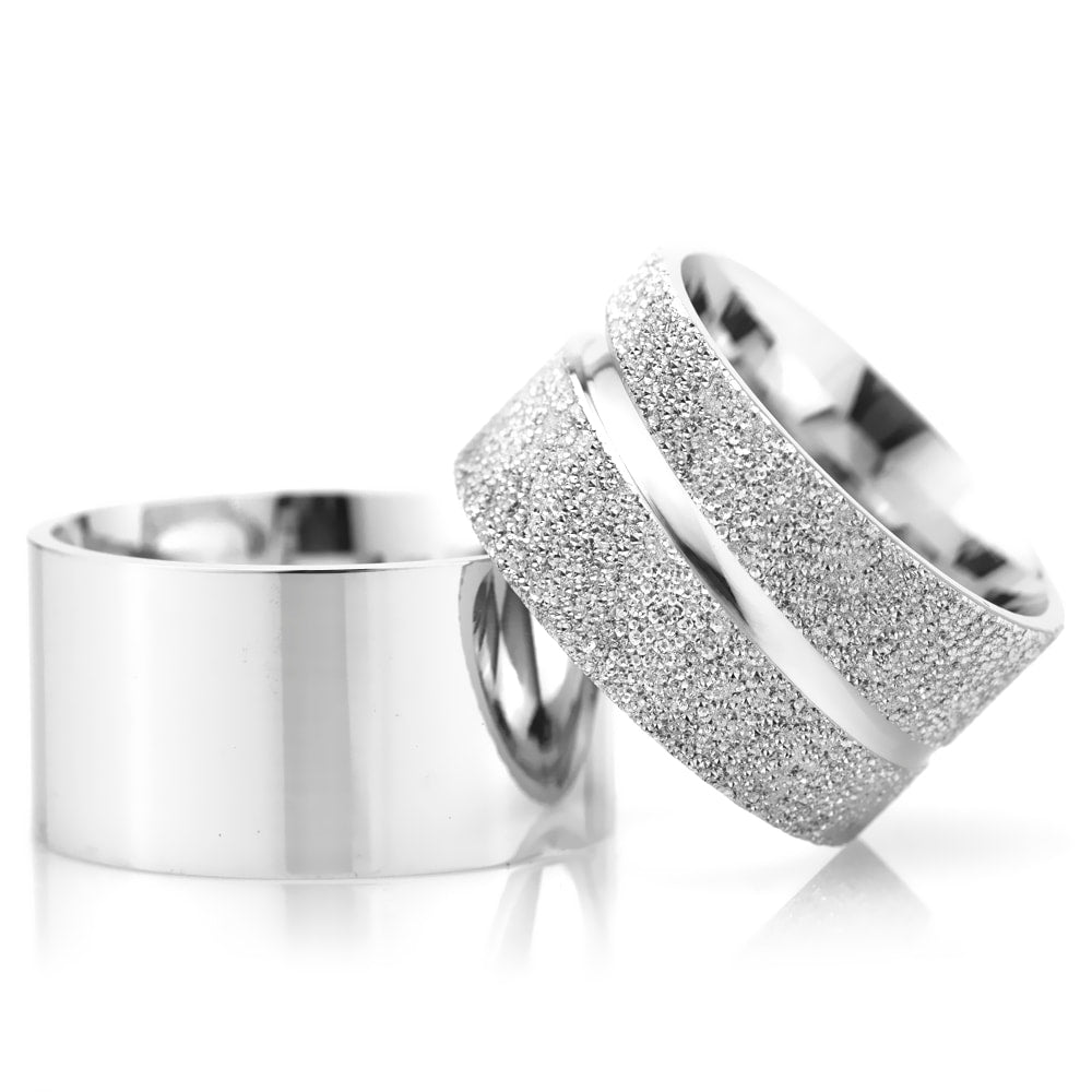 12-MM Silver plain sterling silver wedding ring sets for him and her orlasilver