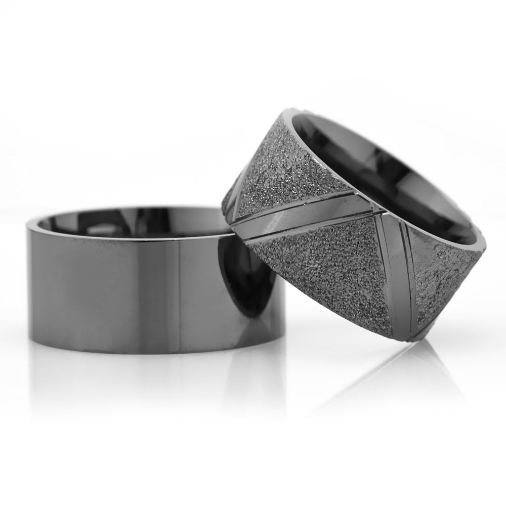 10-MM Black plain wedding ring set sterling silver orlasilver