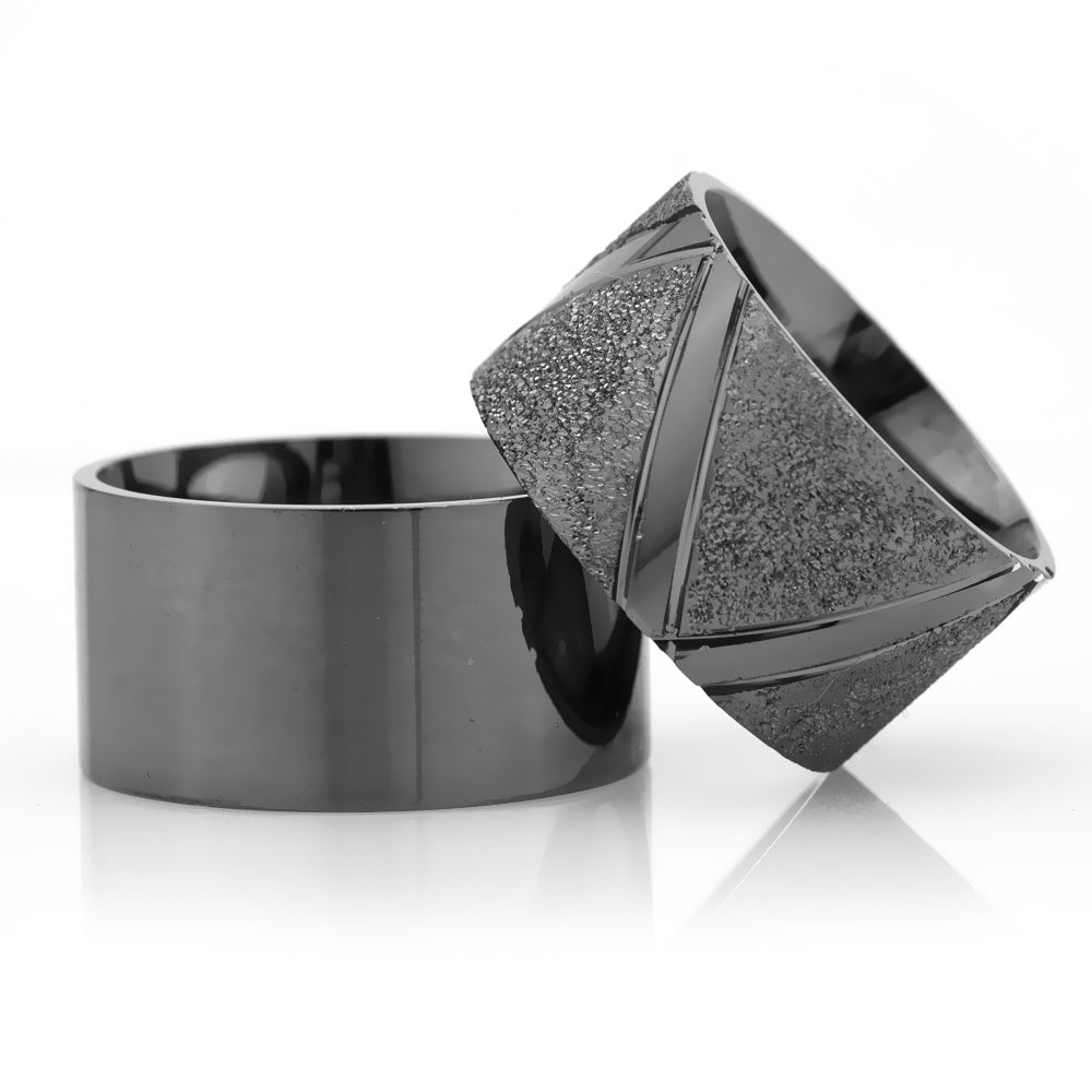 12-MM Black plain wedding ring set sterling silver orlasilver