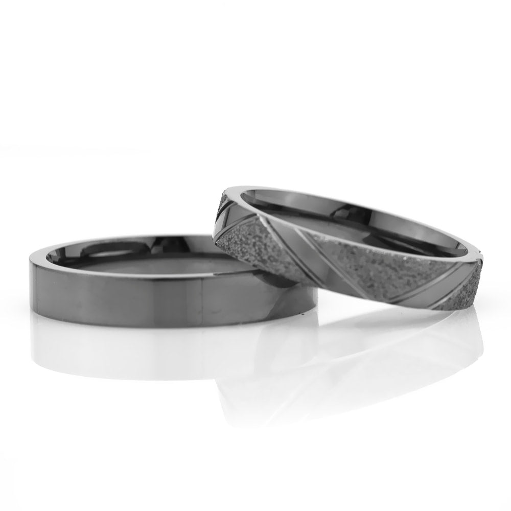 4-MM Black plain wedding ring set sterling silver orlasilver