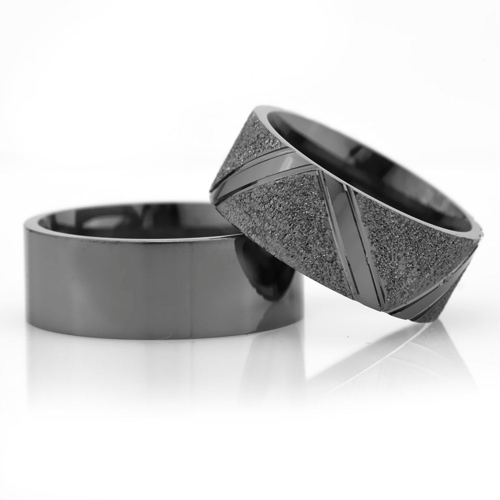 8-MM Black plain wedding ring set sterling silver orlasilver