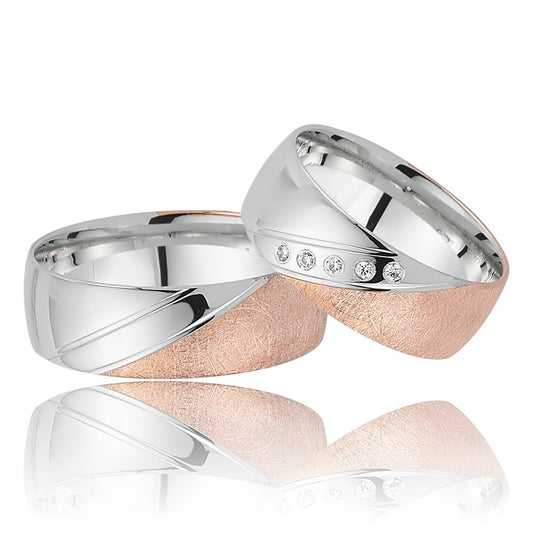 rose and silver color wedding ring orlasilver